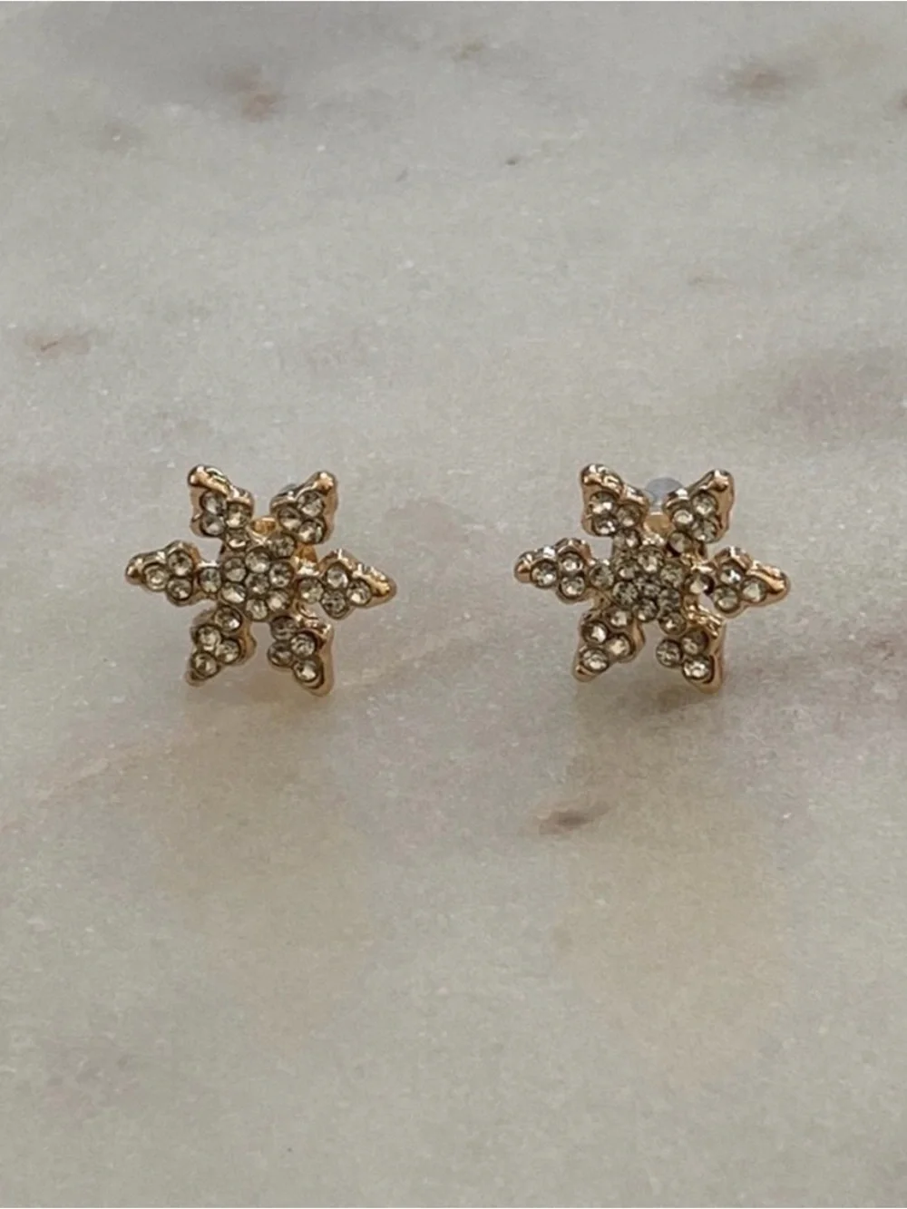 Gold Crystal Snowflake Stud Earrings